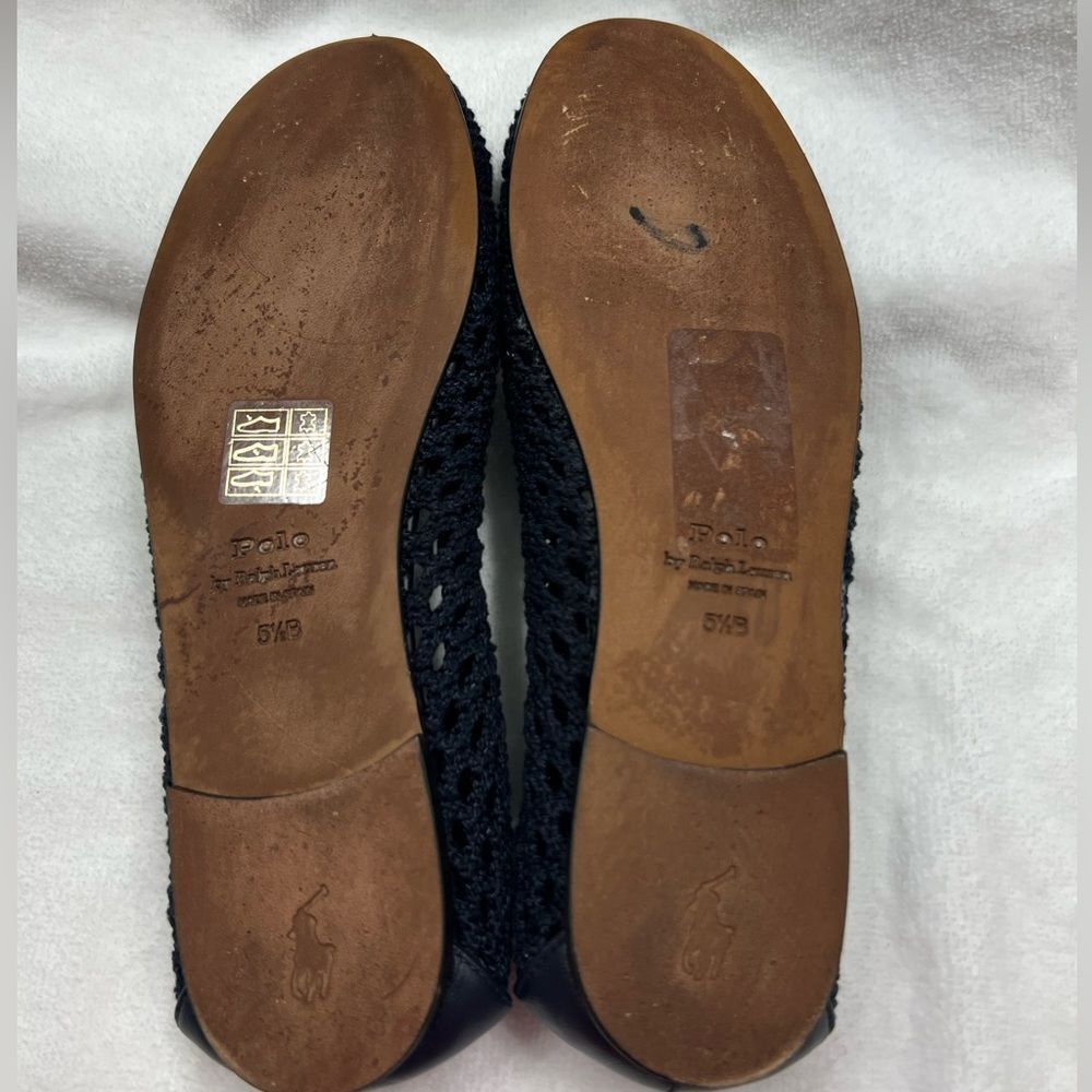 Polo Ralph Lauren Crochet Ballet Flats Navy Blue size 5.5 Made in Spain - Picture 9 of 9